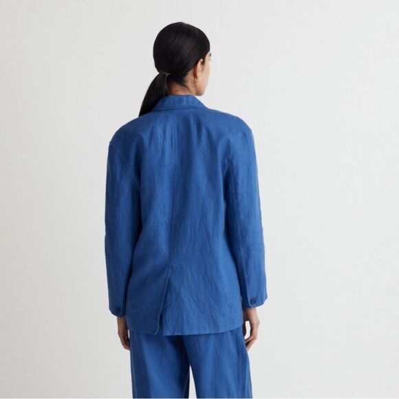 Madewell Double-Breasted Crossover Blazer in 100% Linen blue Women’s Sz XXS NWOT - Picture 3 of 13